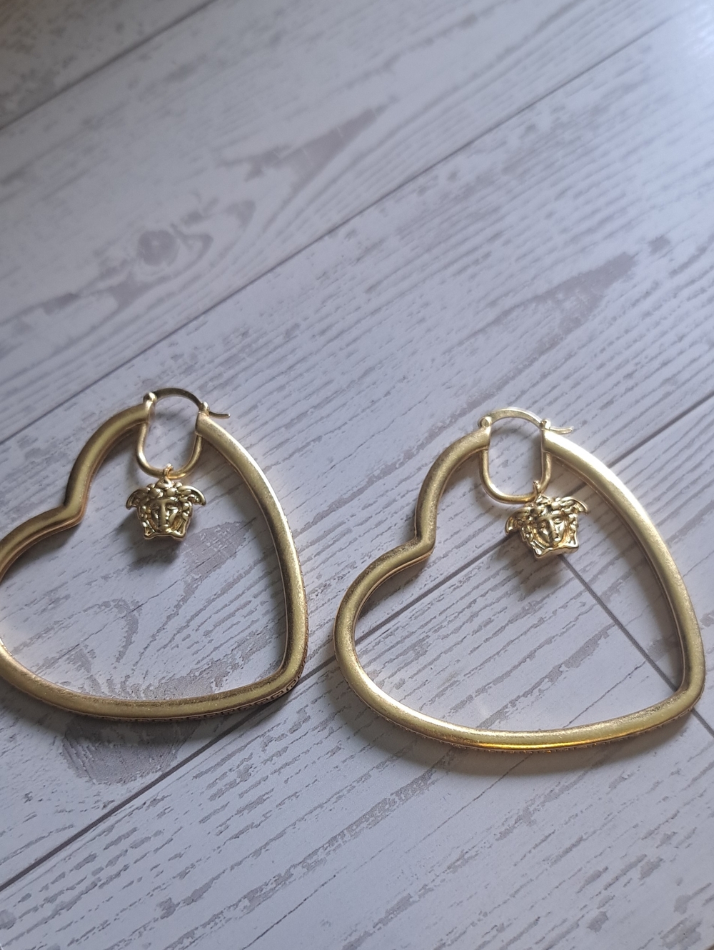 Versace Gold Heart Hoop Earrings with Medusa Charm